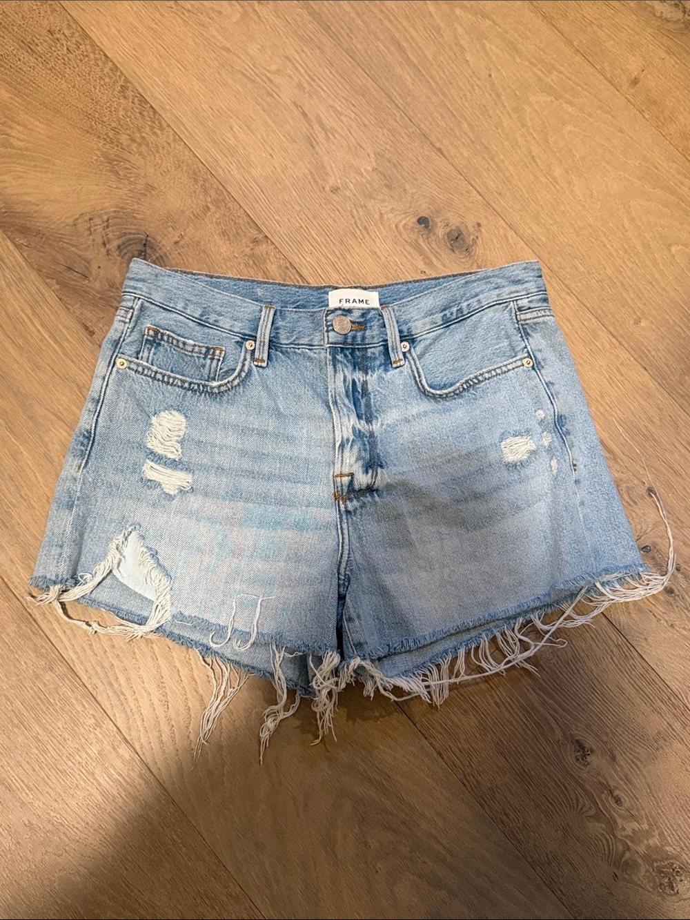 Frame Denim Light Wash Distressed Cutoff Shorts
